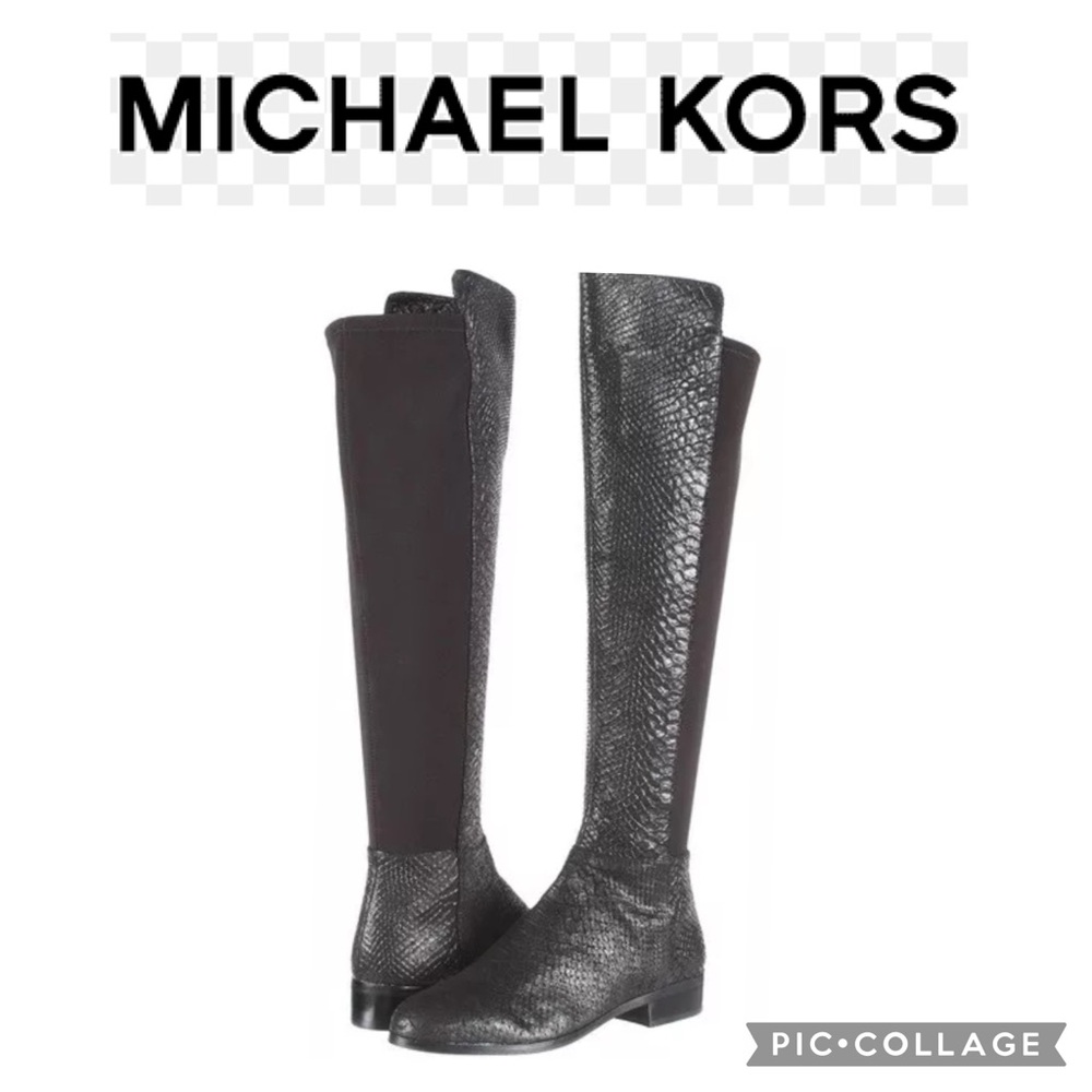 Michael Kors Bromley Distressed Embossed Leather Flat Boot